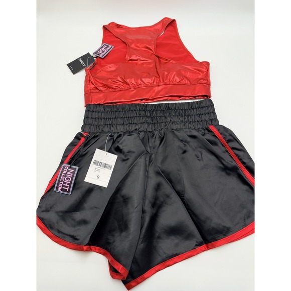 Muhammad Ali Boxing Set Womens Small Red Black Satin Shorts Crop Top NWT - Picture 2 of 7
